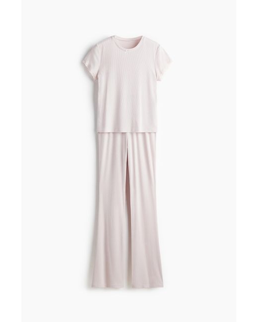 H&M White Pyjama aus geripptem Modal