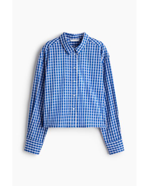 H&M Blue Kurzbluse aus Baumwollpopeline