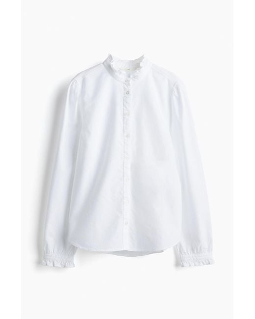 H&M White Oxford-Bluse mit Volants