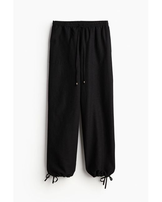 Pantalon en lin mélangé avec taille élastique H&M en coloris Black