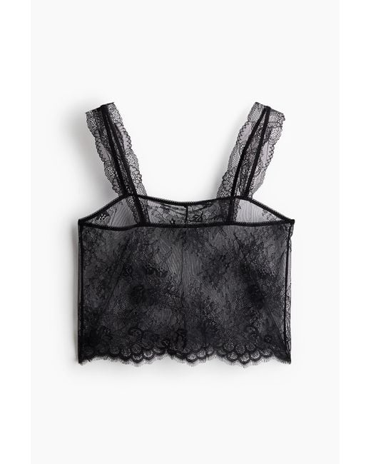 H&M Black Kurzes Spitzentop