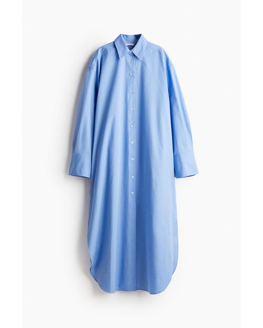 H&M Blue Langes Blusenkleid aus Baumwolle