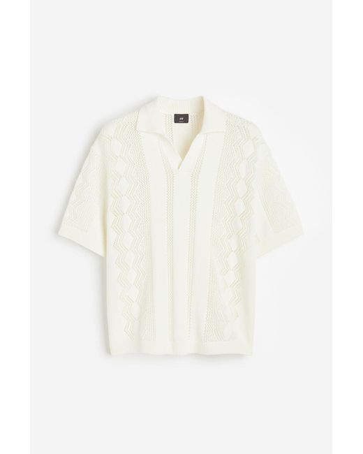 H&M Ajourgebreid Poloshirt in het White voor heren