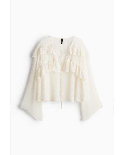H&M Crinkleblouse Met Volants in het White