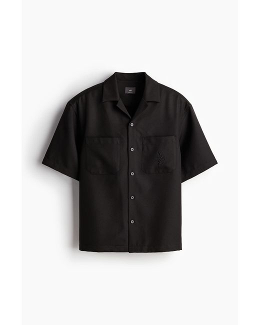 H&M Kurzarm-Freizeithemd aus Twill in Regular Fit in Black für Herren