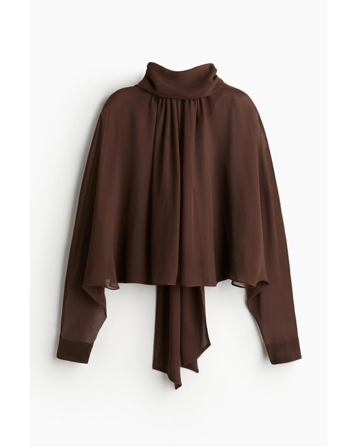 Blouse En Mousseline Avec Col À Nouer H&M en coloris Brown