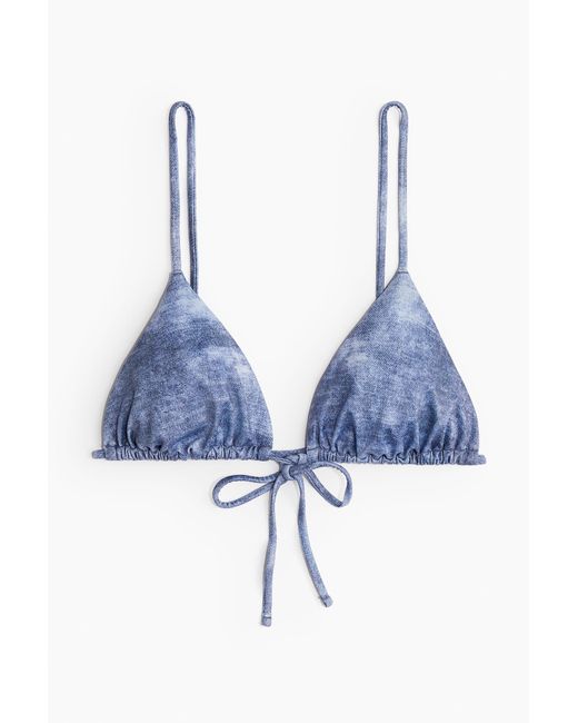 H&M Blue Wattiertes Triangel-Bikinitop