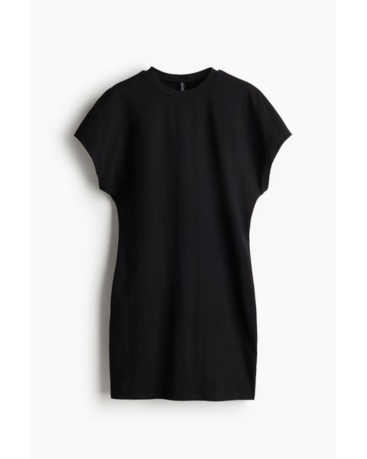 H&M Tricot Jurk Met Korte Mouwen in het Black