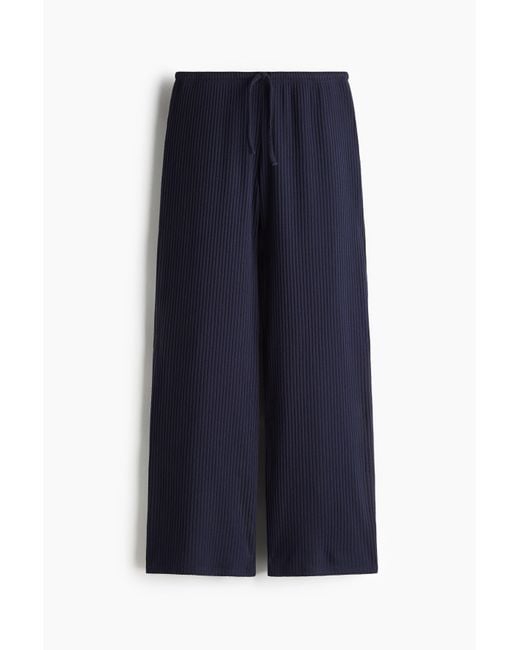 H&M Blue Weite Hose aus Rippstrick