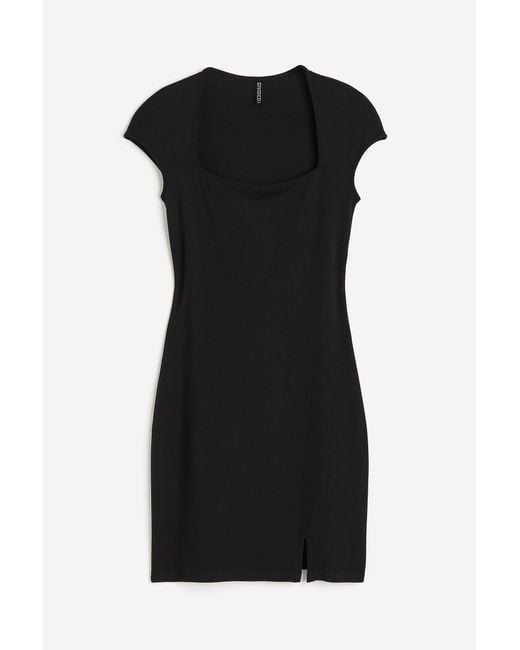 H&M Black Bodycon-Kleid mit Kappenärmeln
