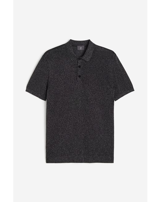 H&M Fijngebreid Glitterend Poloshirt in het Black voor heren