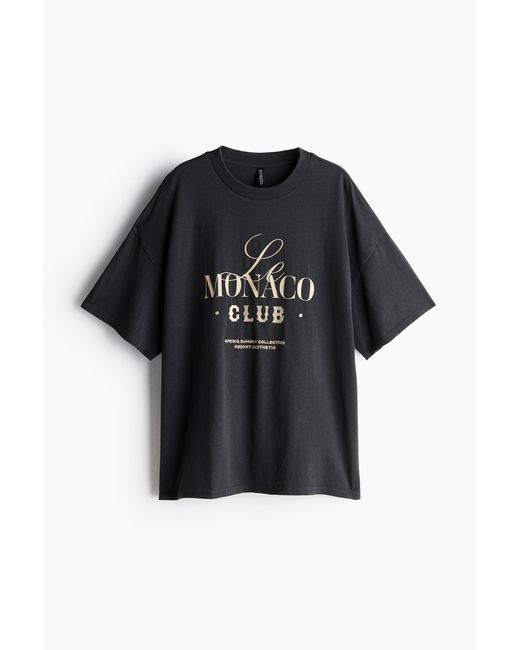 H&M Black Oversized T-Shirt mit Motivdetail