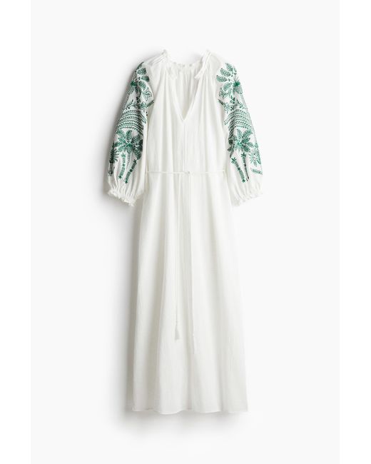 Robe Brodée En Coton H&M en coloris White