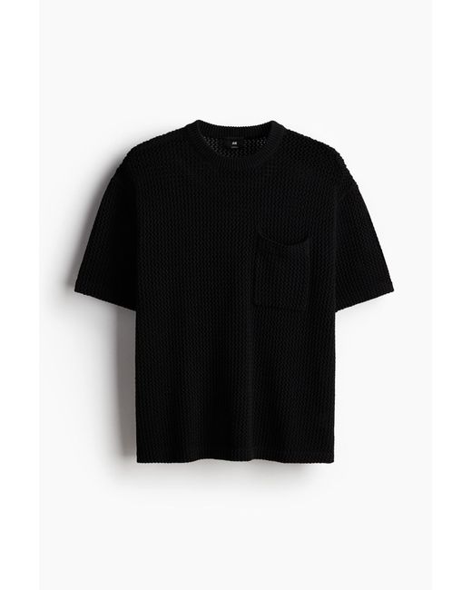 H&M T-Shirt aus Ajourstrick in Loose Fit in Black für Herren