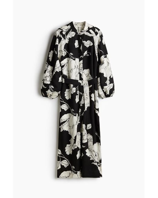 H&M Black Kleid aus Leinenmix mit Bindegürtel
