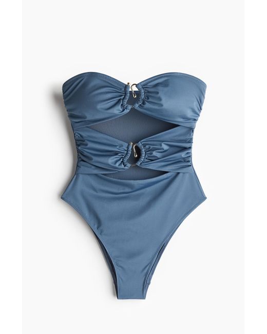 H&M Blue Bandeau-Badeanzug mit wattierten Cups