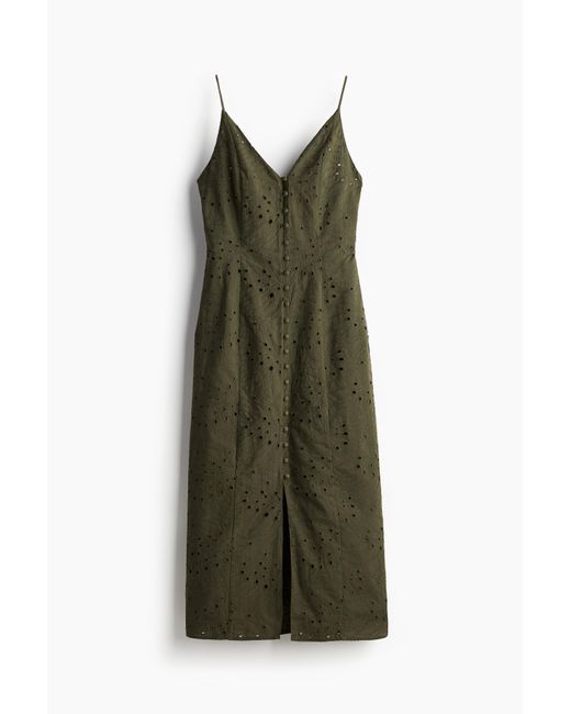 H&M Green Kleid mit Knopfleiste und Broderie Anglaise