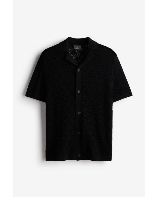 Chemise Regular Fit façon crochet avec col cubain H&M pour homme en coloris Black