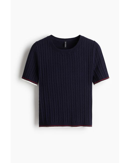 H&M Blue T-Shirt in Zopfstrick