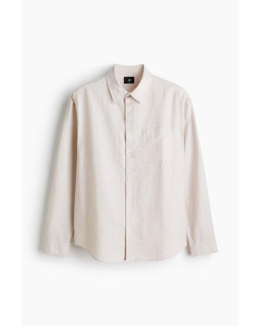 H&M Hemd aus Leinenmix in Relaxed Fit in White für Herren