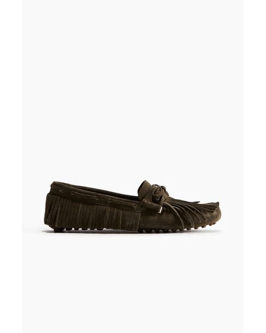 H&M Black Veloursleder-Loafer mit Fransen