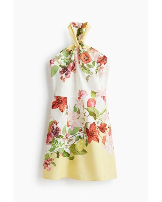 H&M White Neckholder-Kleid aus Leinenmix