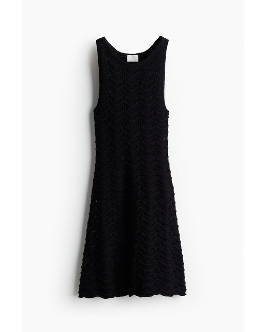 H&M Black Kleid in Pointellestrick