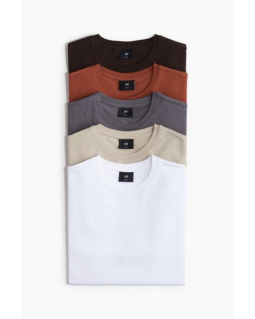 H&M 5er-Pack T-Shirts in Slim Fit in White für Herren