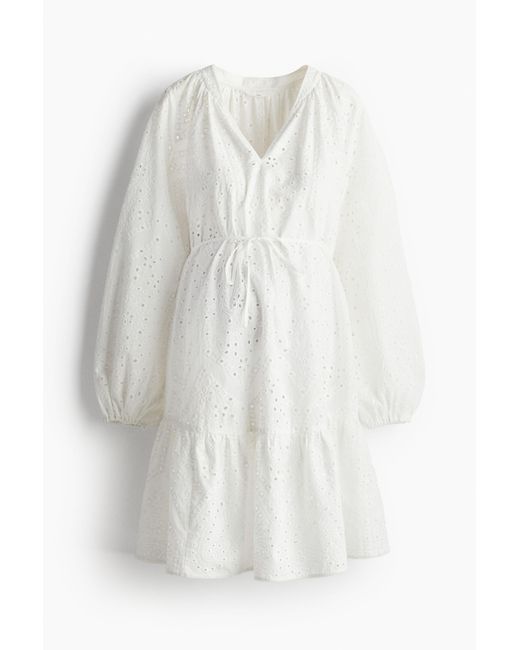H&M White MAMA Kleid mit Broderie Anglaise