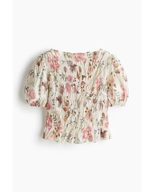 H&M White Gesmokte Bluse