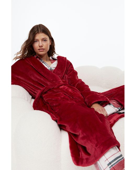 H&M Fleece Dressing Gown in Red | Lyst