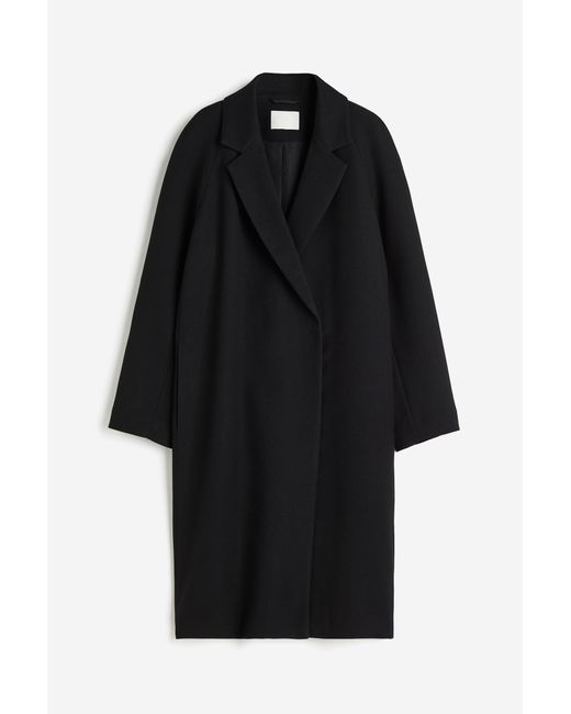 H&M Black Zweireihiger Mantel in Midilänge