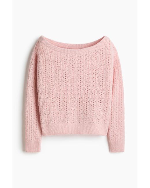 H&M Pink Off-Shoulder-Pullover aus Pointellestrick