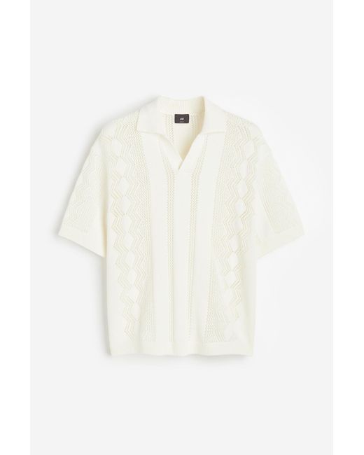 H&M Poloshirt in Pointellestrick Loose Fit in White für Herren