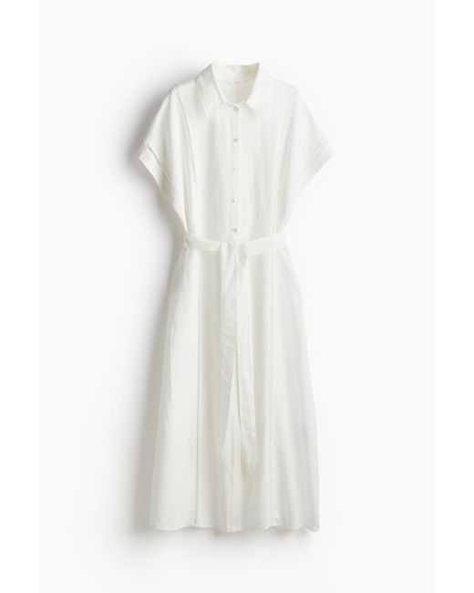 H&M White Blusenkleid aus Leinenmix