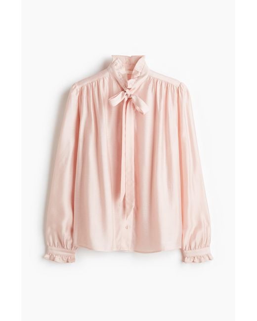 H&M Blouse Met Strikkraag in het Pink