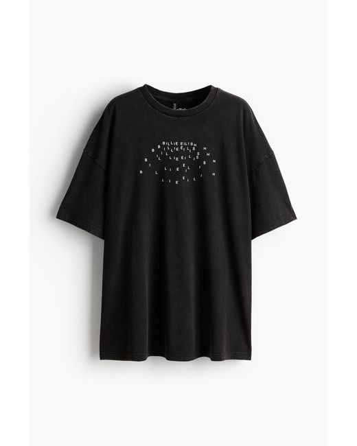 H&M Black Oversized T-Shirt mit Print