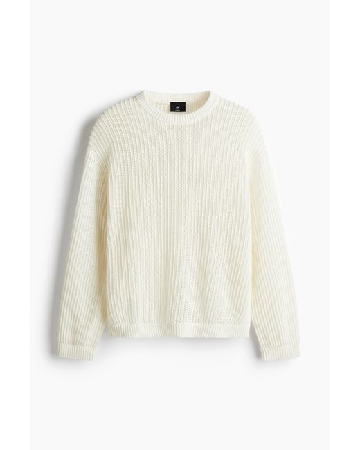 H&M Ajourstrick-Pullover in Loose Fit in White für Herren