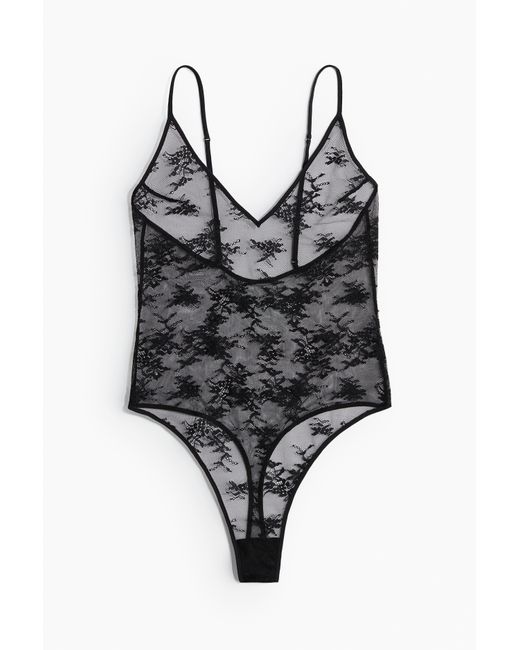 H&M Kanten Stringbody in het Black