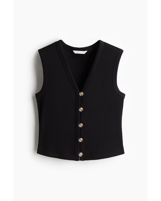 H&M Ribgebreid Gilet in het Black