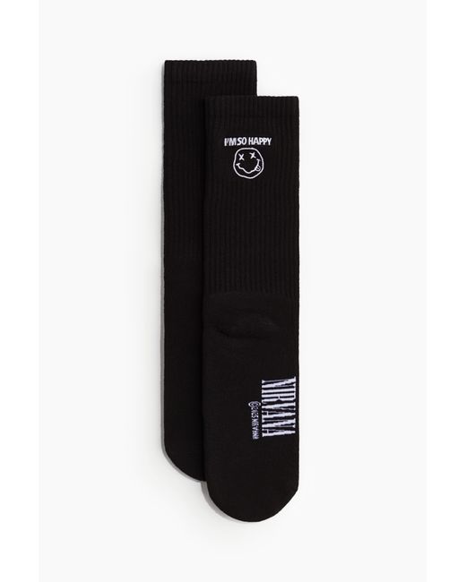 H&M Socken mit Motiv in Black für Herren