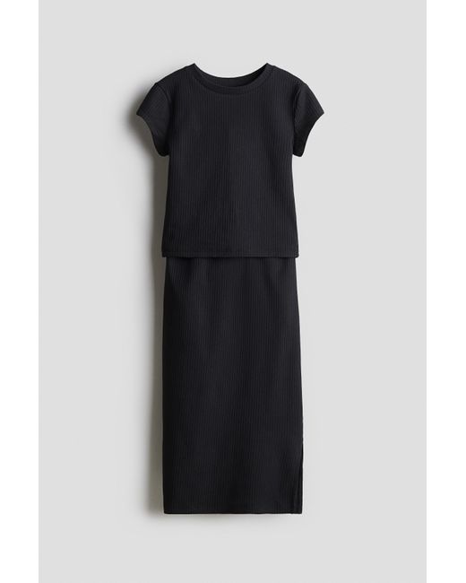 Ensemble Côtelé 2 Pièces Avec Top Et Jupe H&M en coloris Black