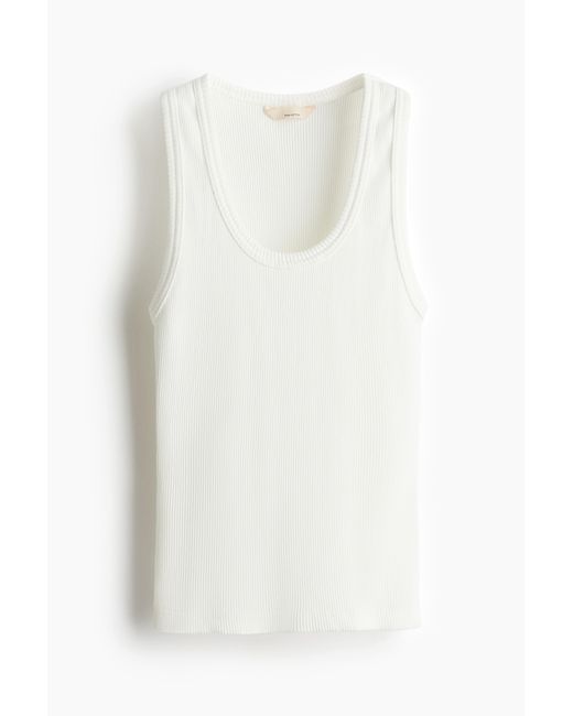 H&M White Geripptes Tanktop aus Pima-Baumwolle