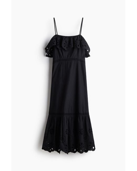 H&M Black Baumwollkleid mit Broderie Anglaise