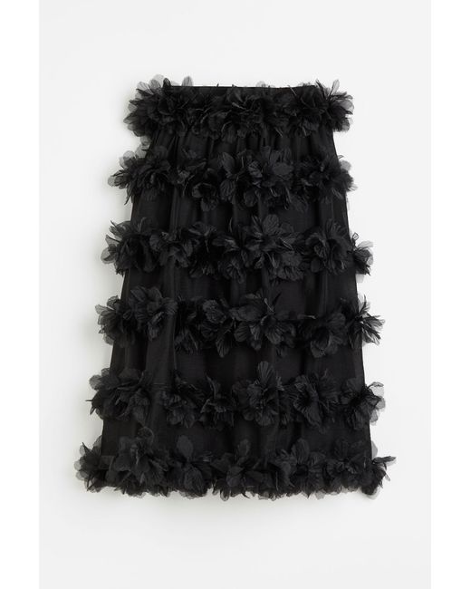 H&M Donna Ruffle Bloemen Midi Rok in het Black