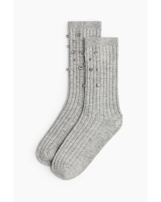 Chaussettes Ornementées En Laine Mélangée H&M en coloris Gray