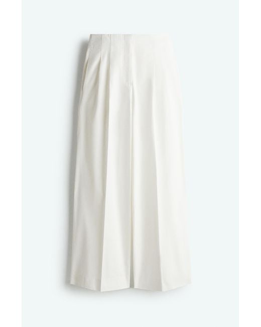 H&M White Baumwollhose mit Bundfalten