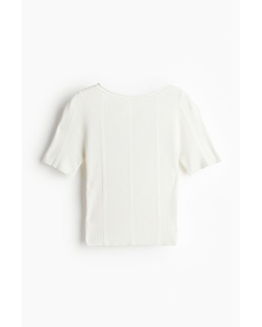 H&M White Geripptes Shirt mit tiefem Rückenausschnitt
