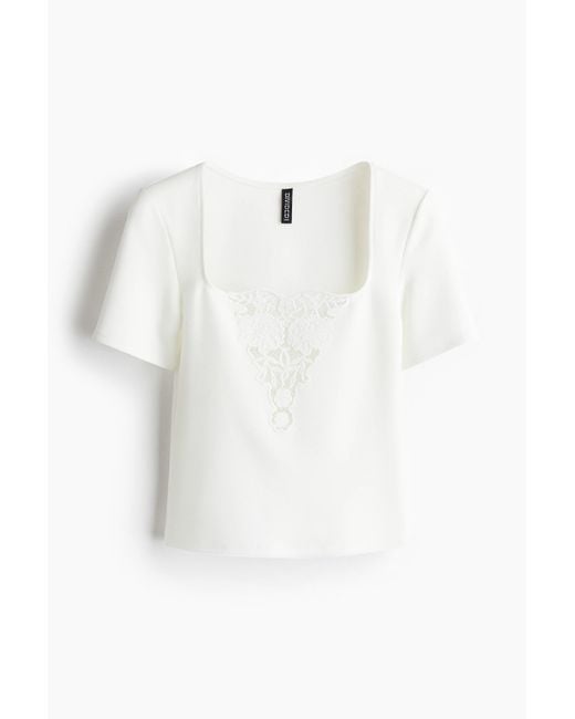 H&M White Broderie anglaise-detail top