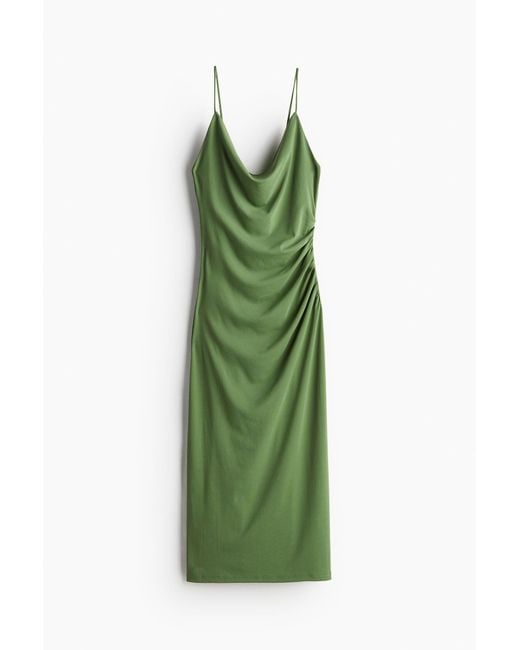 H&M Green Drapiertes Kleid mit Wasserfall-Ausschnitt